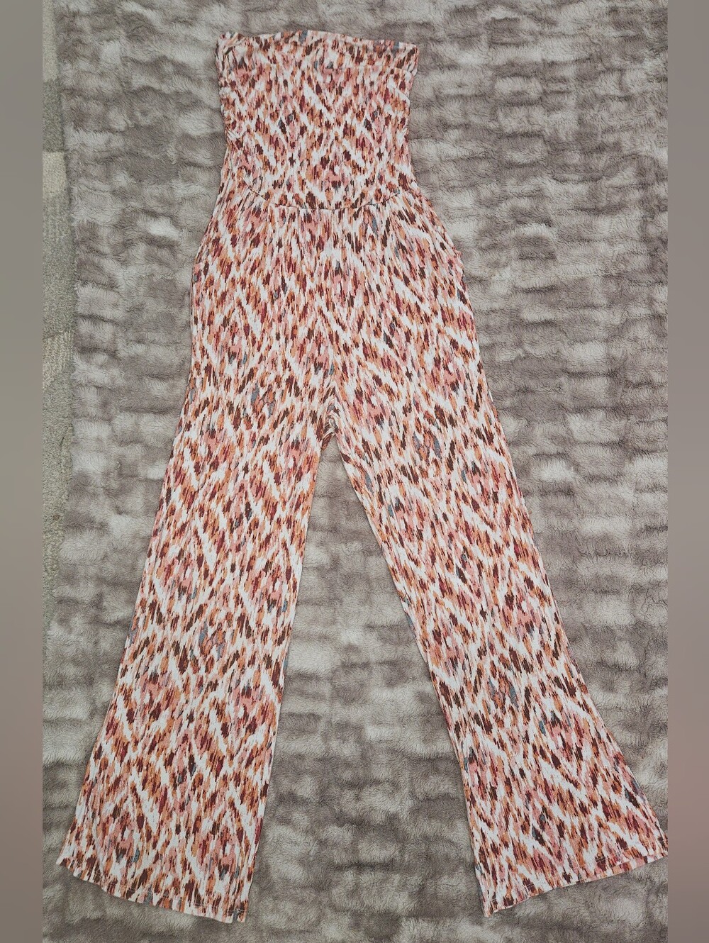 Heart Hips Strapless Smocked Wide-Leg Jumpsuit — Pink Multi